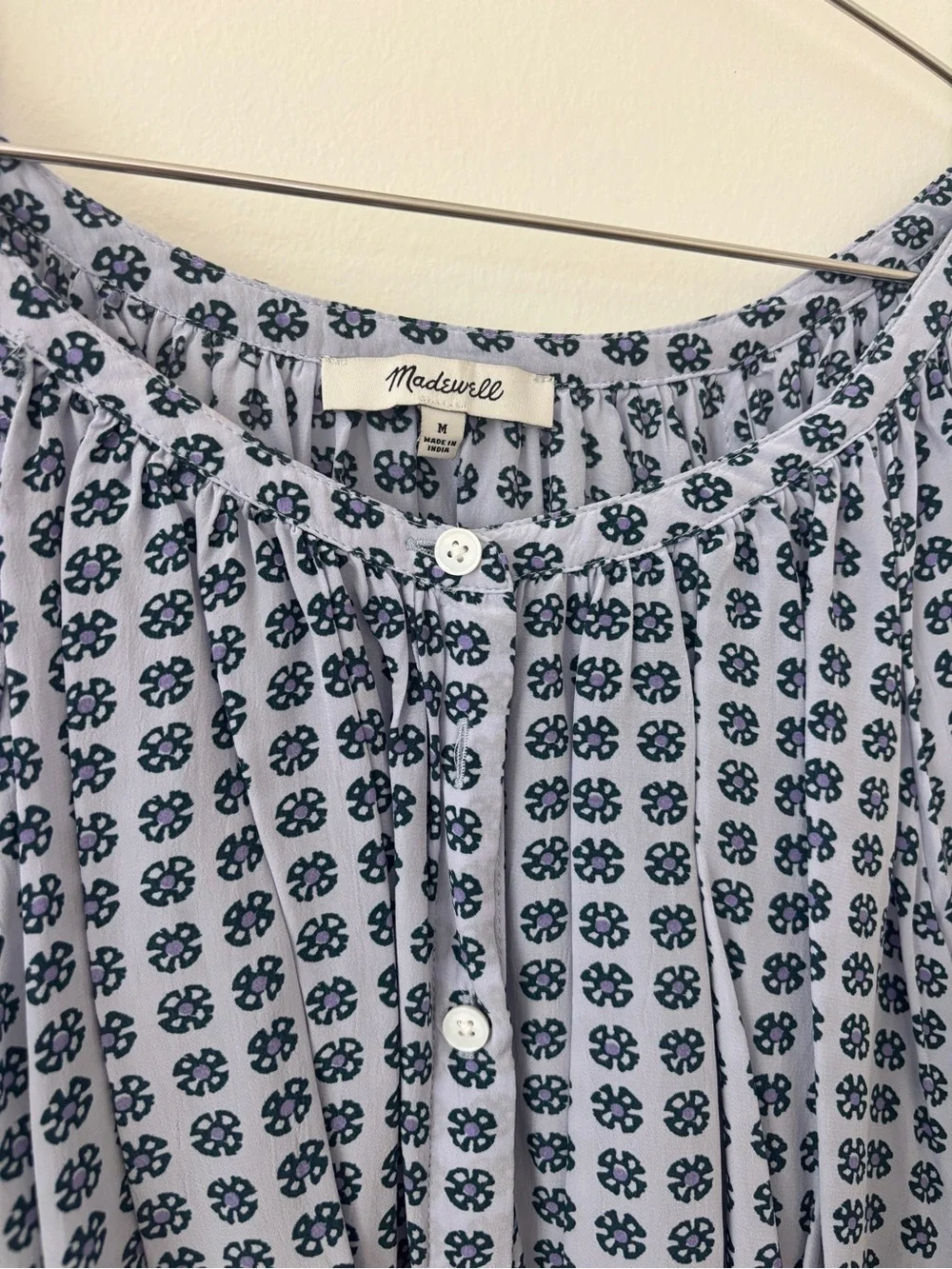 Madewell Blue Floral Button-Front Peasant Blouse